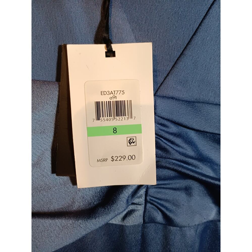 DKNY Womens Blue Satin Flutter Sleeves Evening Dress Gown Size 8 New With Tags - Picture 4 of 5